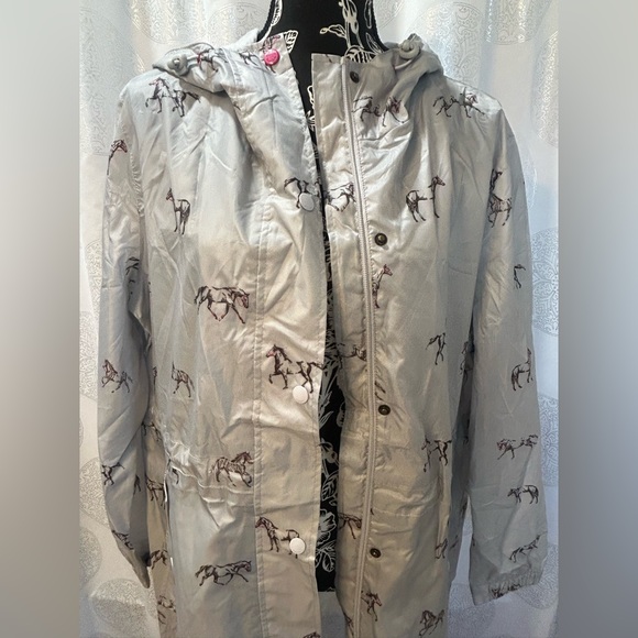 Joules Horse Print Golightly Waterproof Packable Rain  Jacket Gray Women’s 10 - Picture 6 of 15
